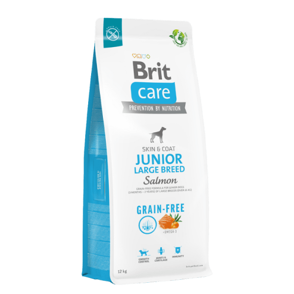 <strong>Brit Care</strong> Grain Free Junior Large Breed, Alimento Seco para Perros Cachorros, Raza Grande/Gigante, Salmón Libre de Granos, bolsa de 12 kg