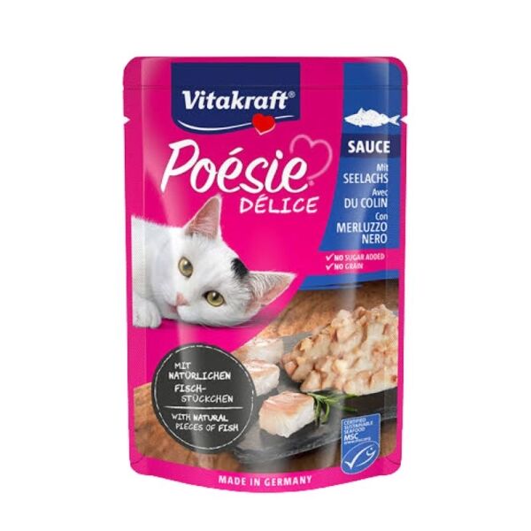 <strong>Vitakraft</strong> Poésie Délice Pescado, Alimento Húmedo para Gatos Adultos, Sin Cereales ni Azúcar, pouch de 85 gr