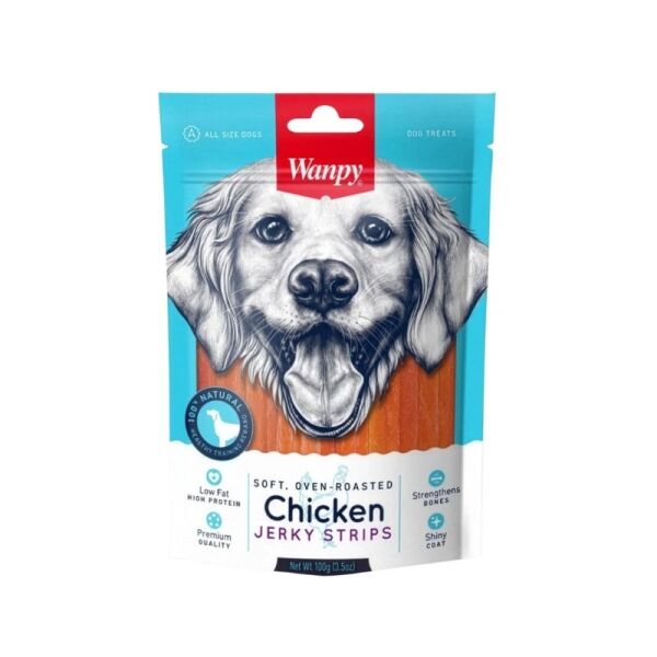 <strong>Wanpy</strong> Chicken Jerky Strips, Snack para Perros, Tiritas de Charqui de Pollo, bolsa de 100 gr
