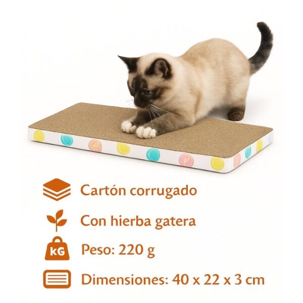 <strong>Marben Pets</strong> Rascador con Forma de Tabla, Cartón Corrugado con Diseño y Catnip, Medidas 40 x 22 x 3 cm - Imagen 2