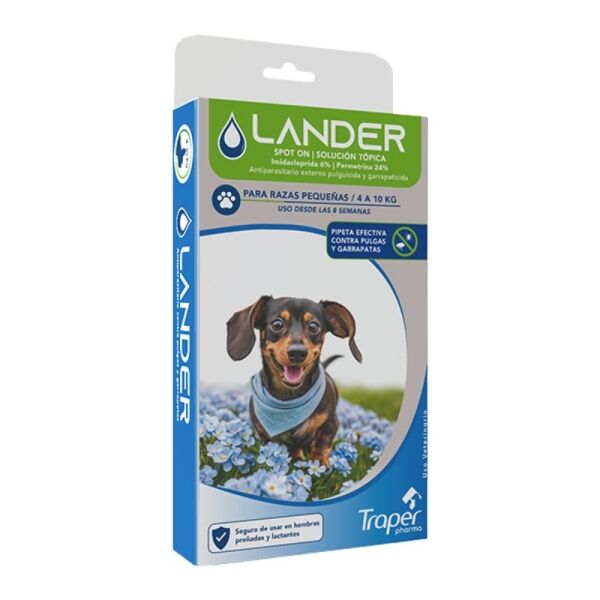 <strong>Lander</strong> Solución Tópica, Antiparasitario Externo Pulguicida y Garrapaticida para Perro, Razas Pequeñas de 4 a 10 kg, pipeta de 1 ml