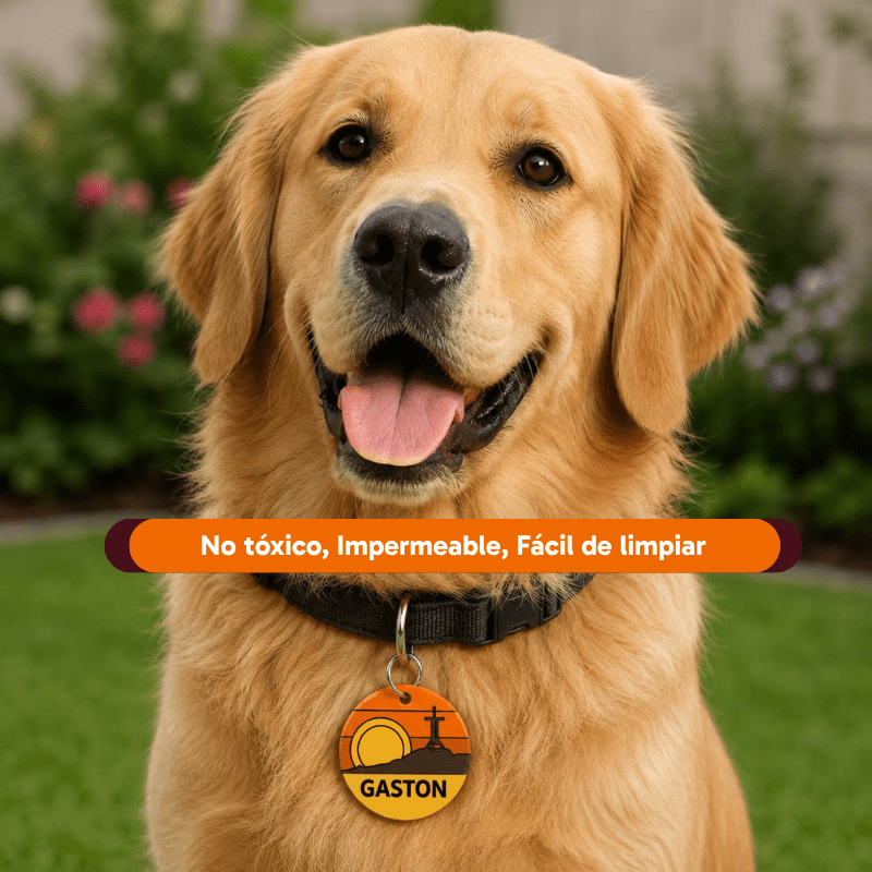 <strong>Guau!</strong> Placa Circular Personalizada Talla S, Lunares Naranja - Imagen 3