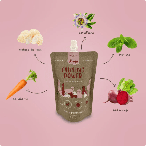 <strong>Winga</strong> Calming Power, Snack Húmedo Calmante para Perros, Melena de León, Passiflora y Melissa, pouch de 250 gr - Imagen 3