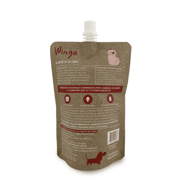 <strong>Winga</strong> Calming Power, Snack Húmedo Calmante para Perros, Melena de León, Passiflora y Melissa, pouch de 250 gr - Imagen 2