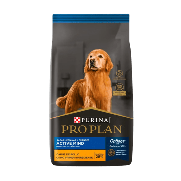 <strong>Purina Pro Plan</strong> Active Mind, Alimento Seco para Perros Senior, +7 años, Raza Mediana/Grande, bolsa de 15 kg