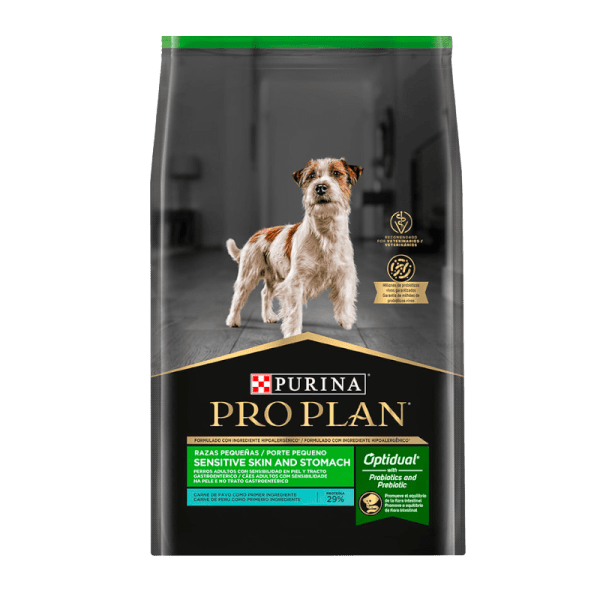 <strong>Purina Pro Plan</strong> Sensitive Skin and Stomach, Alimento Seco para Perros Piel y Estómago Sensible, Raza Pequeña, bolsa de 3-7.5 kg