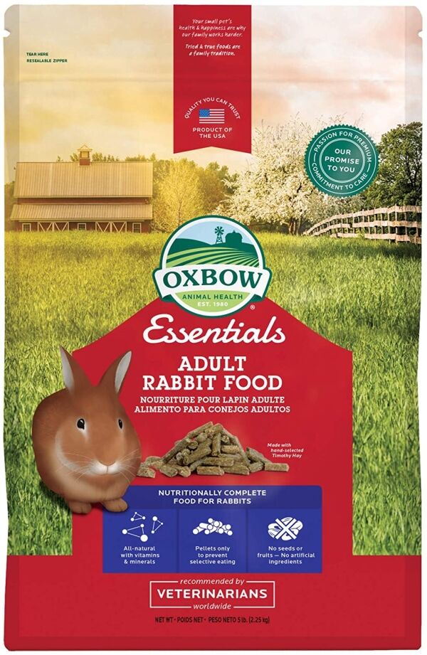 <strong>Oxbow</strong> Essentials, Adult Rabbit Food, Alimento para Conejos de Pasto Timothy, bolsa de 2.2 kg