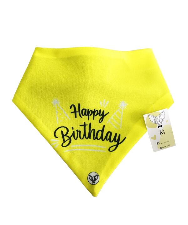 <strong>Mr. Paolo</strong> Bandana Feliz Cumpleaños Amarillo para Perros, Tallas XS‑XL