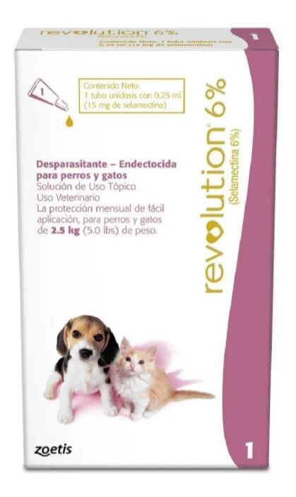 <strong>Revolution</strong> 6% Solución Tópica, Antiparasitario Externo para Perros y Gatos, hasta 2.5 kg, 1 pipeta de 0.25 ml (dosis mensual)