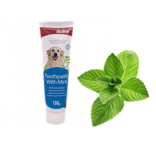 <strong>Bioline</strong> Pasta de Dientes Sabor Menta para Perros, Higiene Bucal Completa, 100 gr - Imagen 2