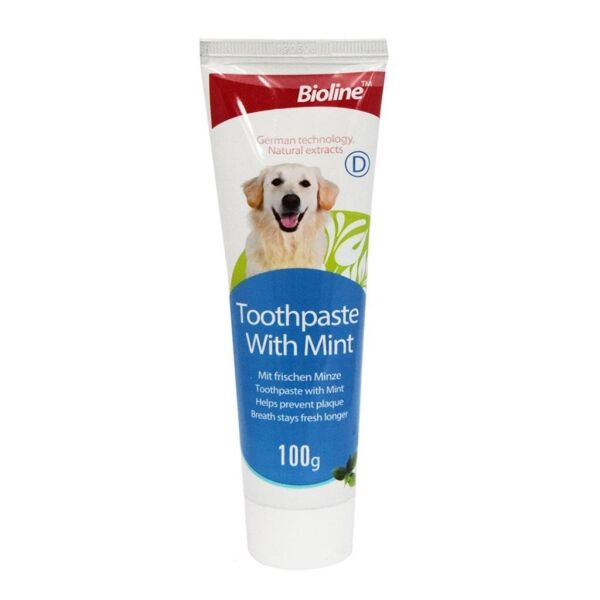 <strong>Bioline</strong> Pasta de Dientes Sabor Menta para Perros, Higiene Bucal Completa, 100 gr - Imagen 3