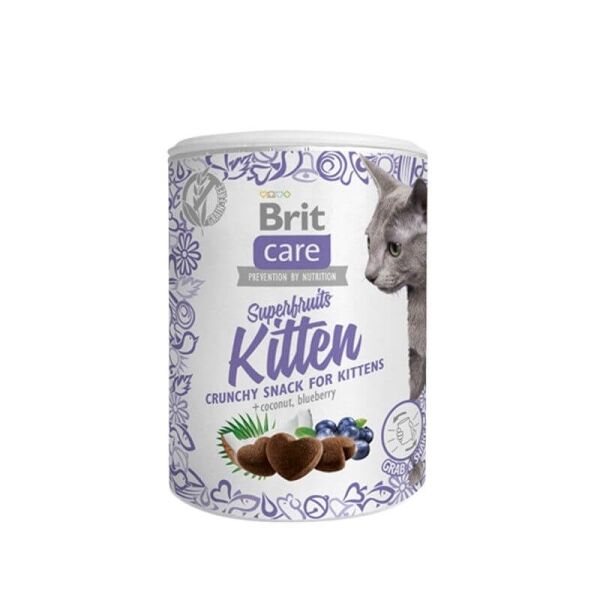 <strong>Brit Care</strong> Superfruits Kitten Cat, Snack Crocante para Gatitos, Pollo con Coco y Superfrutas, Tarro de 100 gr