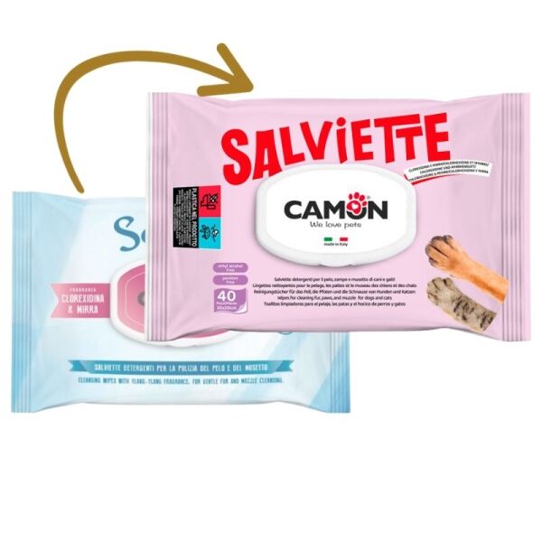 <strong>Camon</strong> Salviette, Toallitas Húmedas con Clorhexidina y Mirra para Perros y Gatos, 40 Unidades - Imagen 2