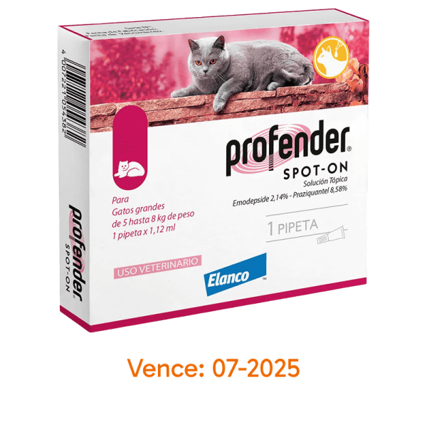 <strong>Profender Spot-On</strong> Solución Tópica, Antiparasitario Interno para Gatos, 5 a 8 kg, 1 pipeta de 1.14 ml (dosis mensual) <strong>Vence: 07-2025</strong>