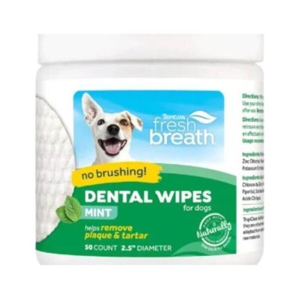 <strong>TropiClean</strong> Fresh Breath, Toallitas Dentales para Perros, 50 Unidades