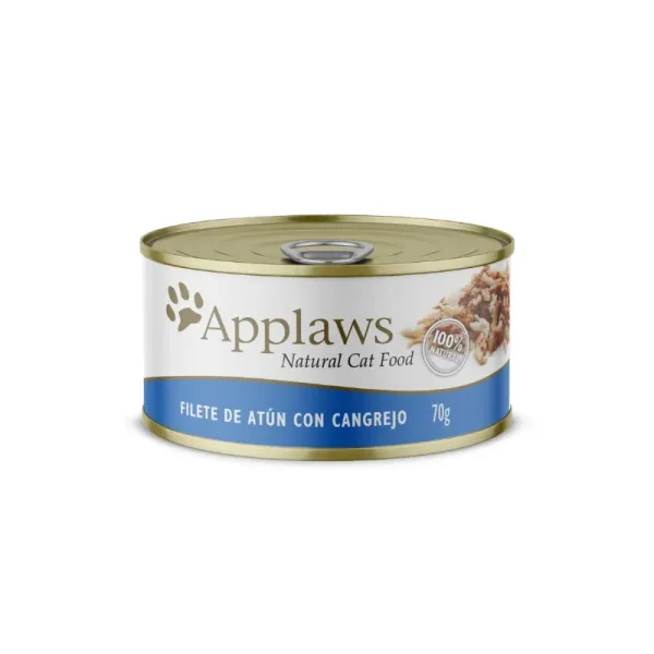 <strong>Applaws</strong> Cat Tin, Alimento Húmedo para Gatos, Filete de Atún con Cangrejo, lata de 70 gr