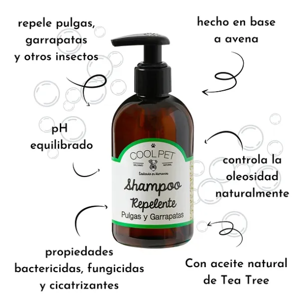 <strong>Cool Pet</strong> Shampoo Repelente de Pulgas y Garrapatas para Perros, 250 ml, con Aceite de Árbol de Té - Imagen 2