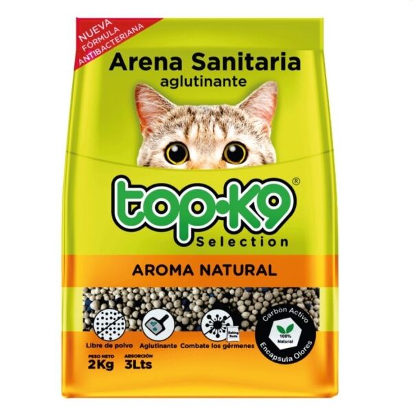<strong>Top-K9</strong> Arena Sanitaria Aglutinante para Gatos, Aroma Natural, Antibacteriana, 4 kg y 10 kg
