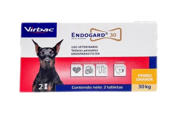 <strong>Endogard</strong> Perro Grande, Antiparasitario Interno para Perros, desde 30 kg, 2 comprimidos masticables (dosis mensuales)