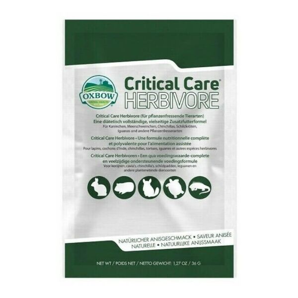 <strong>Oxbow</strong> Critical Care Herbivore, Suplemento Nutricional para Animales Pequeños, Manzana y Banana, bolsa de 36 gr