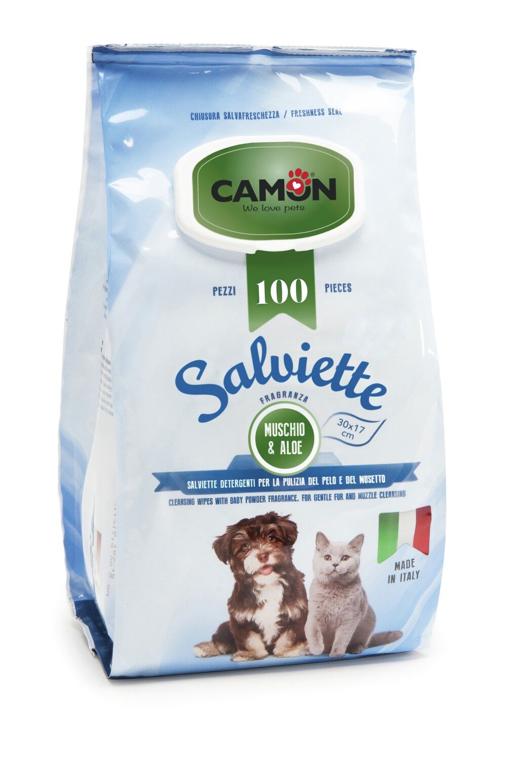 <strong>Camon</strong> Salviette Toallitas Húmedas Aroma Aloe y Almizcle Blanco para Perros y Gatos, 100 Unidades