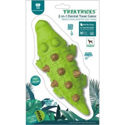 <strong>Natura Nourish</strong> Treatrick Gator, Cocodrilo de Juguete Dental y Dispensador de Snacks para Perros, Caucho Natural