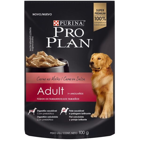 <strong>Purina Pro Plan</strong> Alimento Húmedo para Perros Adultos, Carne, pouch de 100 gr