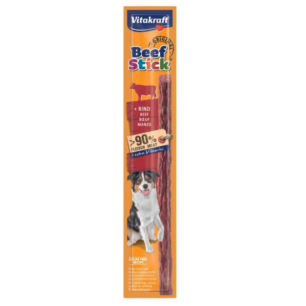 <strong>Vitakraft</strong> Beef Stick Carne, Snack para Perros, Barrita de Carne de Res, 1 un, bolsa de 12 gr