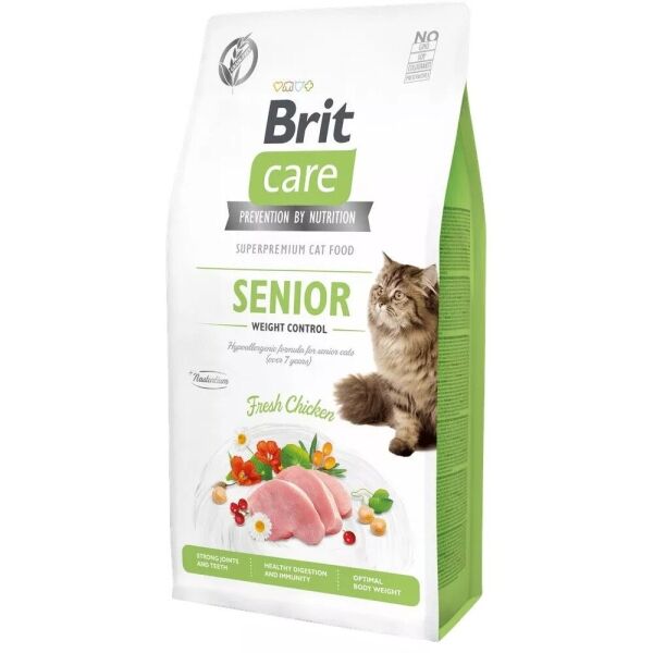 <strong>Brit Care</strong> Cat Grain Free, Senior Weight Control, Alimento Seco para Gatos Senior, Control de Peso, Libre de Granos, bolsa de  2-7 kg