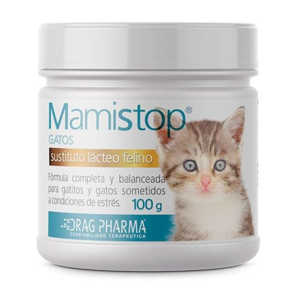 <strong>Mamistop</strong> Gato, Sustituto Lácteo Felino Completo en Polvo para Gatitos y Gatos Estresados, pote de 100 gr