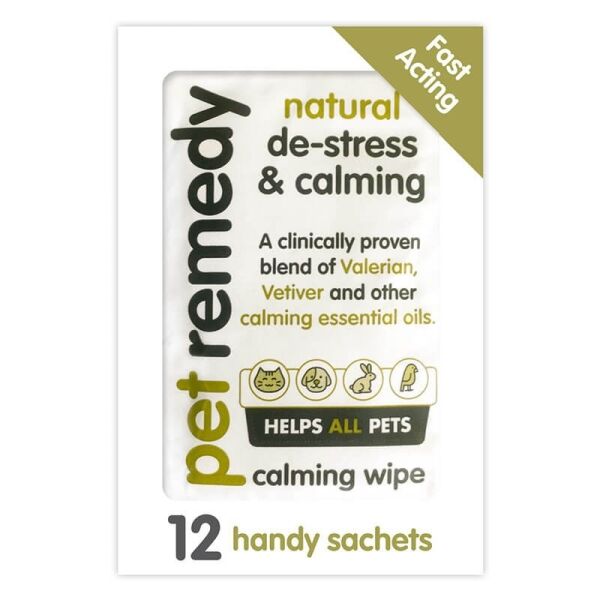 <strong>Pet Remedy</strong> De-Stress & Calming, Toallita Calmante y Antiestrés Natural para Mascotas, 12 unidades