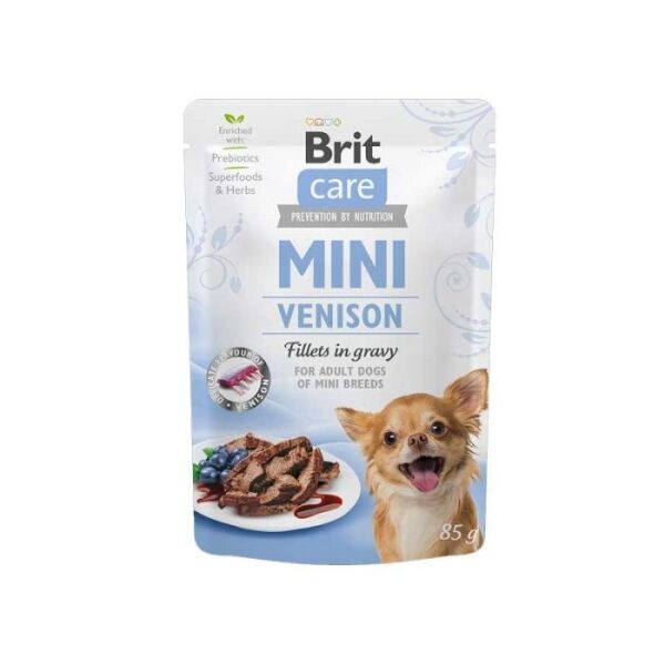 <strong>Brit Care</strong> Mini Venison, Alimento Húmedo para Perros, Raza Mini/Pequeña, Filetes de Venado en Salsa, 85 gr, en bolsa