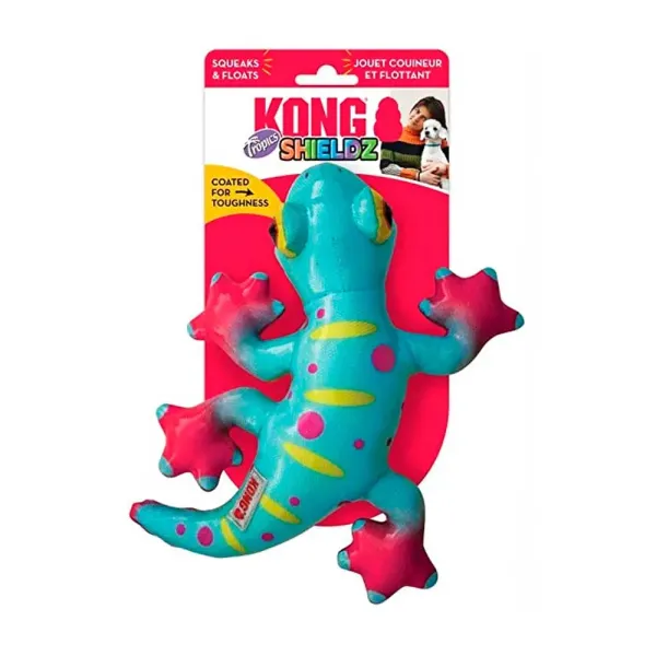 <strong>KONG</strong> Shieldz Tropics Gecko, Juguete Acuático y Resistente para Perros con Chirriador y Flotante