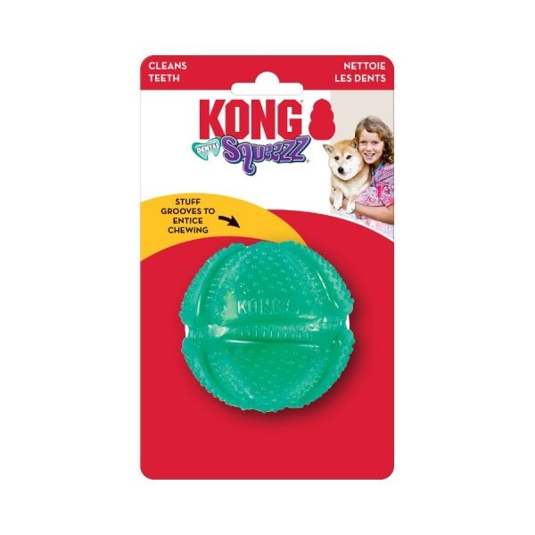 <strong>KONG</strong> Squeezz Dental, Pelota Masticable de Juguete para Perros, Textura Limpia Dientes y Rellenable