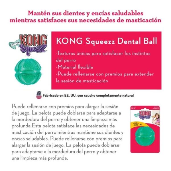 <strong>KONG</strong> Squeezz Dental, Pelota Masticable de Juguete para Perros, Textura Limpia Dientes y Rellenable - Imagen 3