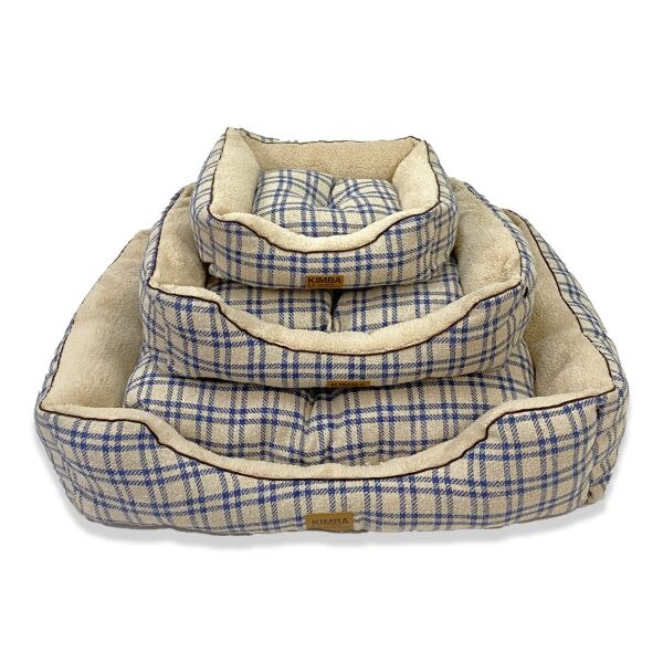 <strong>Kimba Pets</strong> Eco Cama Andes, Cama Antiestrés para Perros y Gatos, Escocés Crudo/Azul, Tallas S-L
