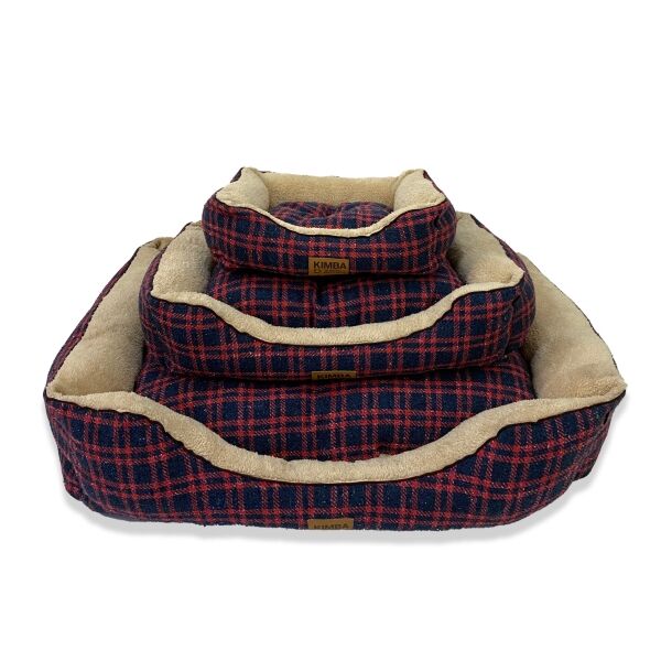 <strong>Kimba Pets</strong> Eco Cama Andes, Cama Antiestrés para Perros y Gatos, Escocés Azul/Rojo, Tallas S-L