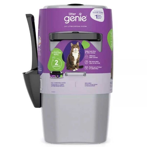 <strong>Litter Genie</strong> Pail Design Plus, Sistema de Basurero para Arena Sanitaria de Gatos, Plateado