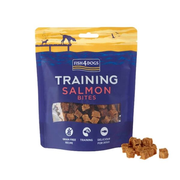 <strong>Fish 4 Dogs</strong> Training Salmon Bites, Snack de Entrenamiento para Perros Adultos, Bocados de Salmón, bolsa de 80 gr