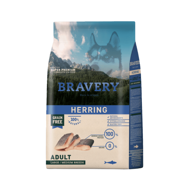 <strong>Bravery</strong> Herring, Alimento Seco para Perros, Adulto, Raza Mediana/Grande, Arenque (Pescado Blanco), bolsa de 4 -12 kg