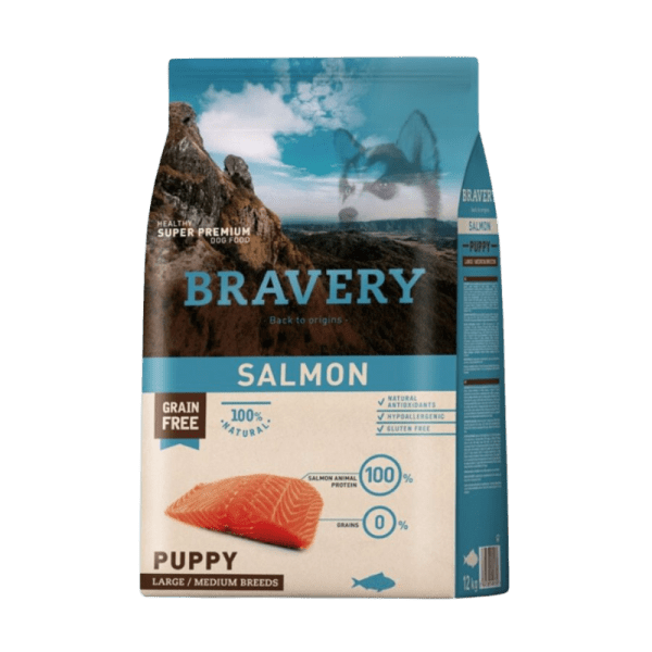 <strong>Bravery</strong> Salmon Puppy, Alimento Seco para Perros, Cachorro, Raza Mediana/Grande, Salmón, bolsa de 4 -12 kg