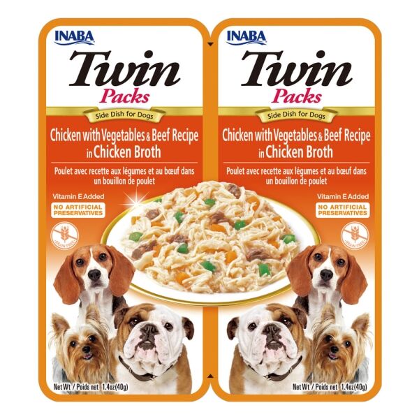 <strong>Inaba</strong> Twin Packs for Dogs, Snack Húmedo para Perros, Pollo con Verduras y Carne en Caldo de Pollo, 2 sachet de 40 gr