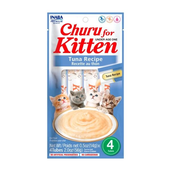 <strong>Inaba</strong> Churu Kitten, Snack Húmedo para Gatitos, Atún, 4 tubos