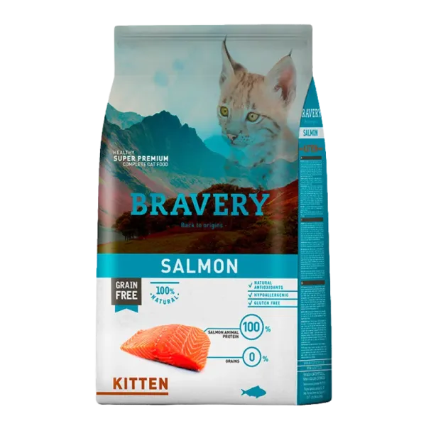 <strong>Bravery</strong> Kitten, Alimento Seco para Gatitos, Salmón, bolsa de 2 kg