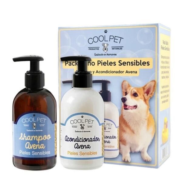 <strong>Cool Pet</strong> Baño Pieles Sensibles Shampoo y Acondicionador de Avena para Mascotas, Botellas de 250 ml
