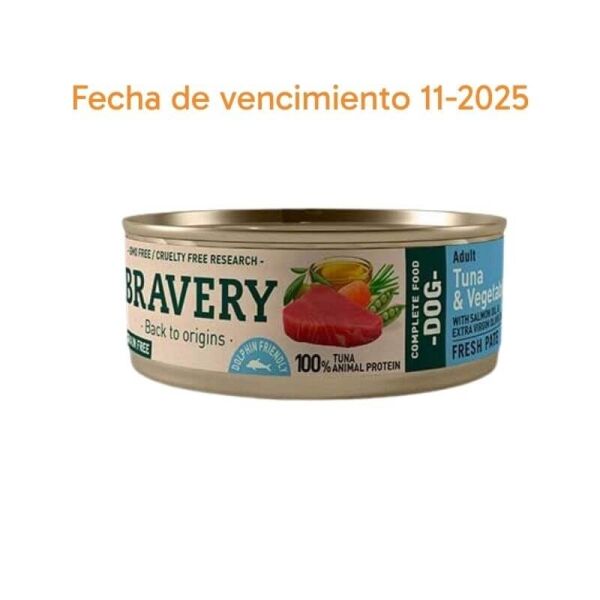 <strong>Bravery</strong> Alimento Húmedo para Perros, Atún con Vegetales, 80 gr, en lata (Fecha de vencimiento 11-2025)