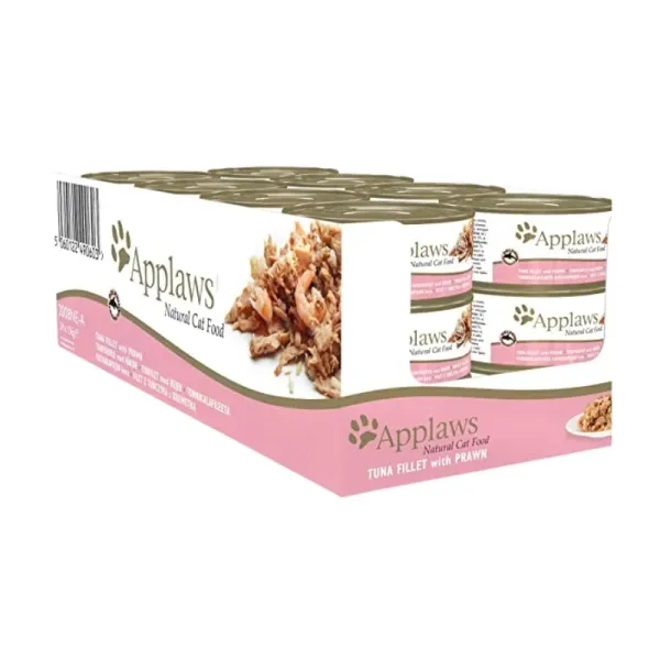 <strong>Pack: Applaws</strong> Cat Tin, Alimento Húmedo para Gatos, Filetes de Atún con Camarón, 24 latas de 70 gr