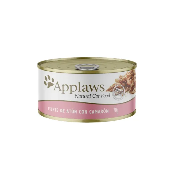 <strong>Pack: Applaws</strong> Cat Tin, Alimento Húmedo para Gatos, Filetes de Atún con Camarón, 24 latas de 70 gr - Imagen 2