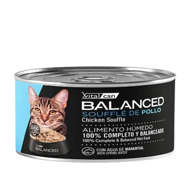 <strong>Vitalcan Balanced</strong> Alimento Humedo para Gatos Sabor a Soufflé de Pollo, Adulto, Lata 85 gr