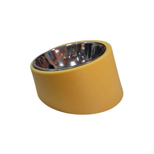 <strong>Wonder Pet</strong> Plato de Acero Inoxidable para Mascotas con Diseño Diagonal, Medidas 14x14x8.5 cm, Color Amarillo